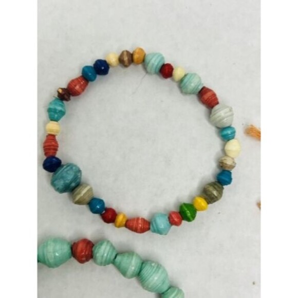 Noonday Collection Bead Bracelets 6 Paper Bead Bracelets Multicolor Tassel - Picture 6 of 6